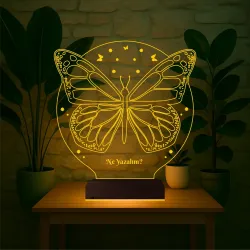 Sevgiliye Hediye Kelebek Tasaırm Kişiye Özel 3D Lamba - Masa Gece Lambası