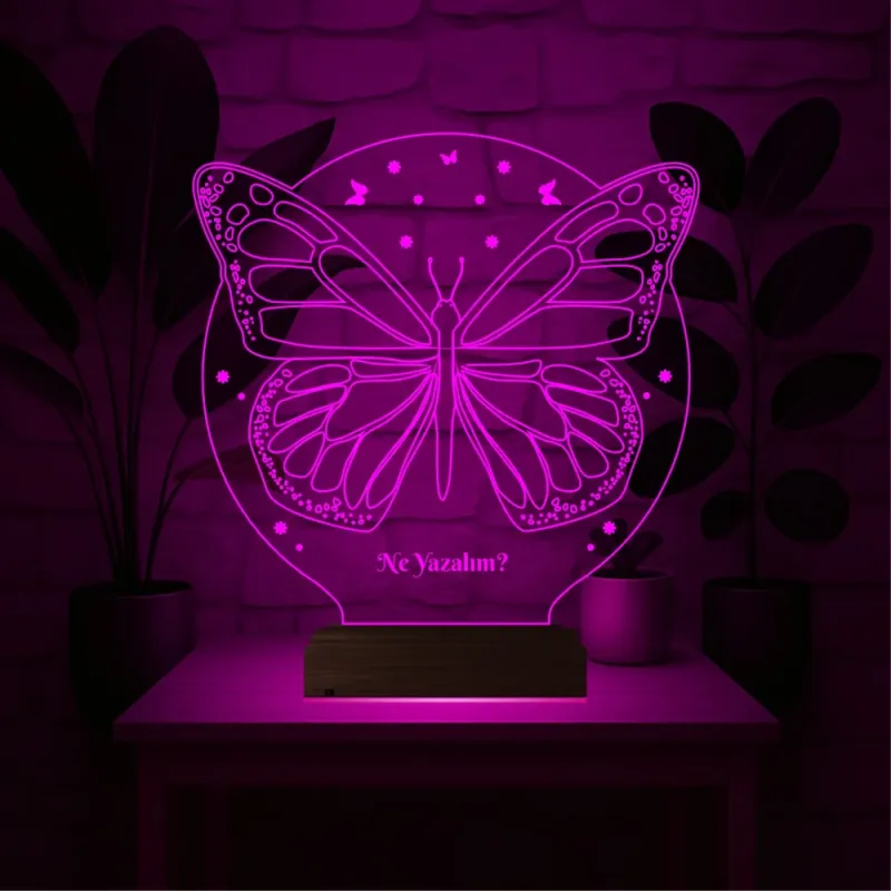 Sevgiliye Hediye Kelebek Tasaırm Kişiye Özel 3D Lamba - Masa Gece Lambası