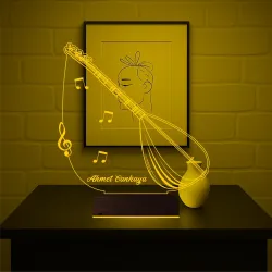 Saz Bağlama Nota Müzisyen Hediye Kişiye Özel 3D Lamba - Masa Gece Lambası