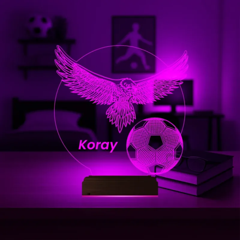 Kartal Top Futbol Taraftar Hediye Kişiye Özel 3D Lamba - Masa Gece Lambası