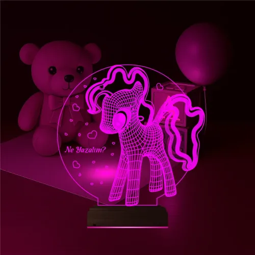 Ponny At Çocuk Odası Kişiye Özel 3D Lamba - Masa Gece Lambası
