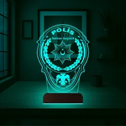 Polise Hediye Polis Logo Kişiye Özel 3D Lamba - Masa Gece Lambası