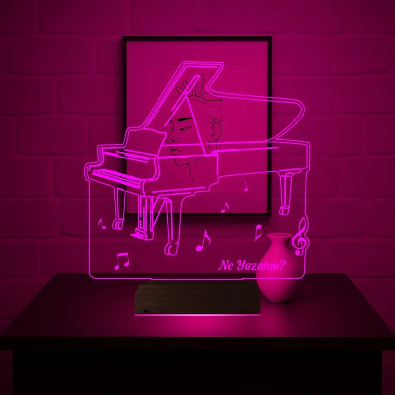 Piyano Müzik Piyanist Kişiye Özel 3D Lamba - Masa Gece Lambası