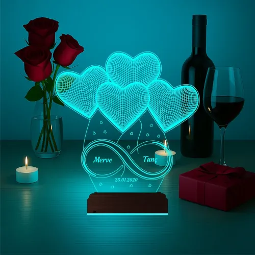 Kalp Sevgiliye Hediye Kişiye Özel 3D Lamba - Masa Gece Lambası
