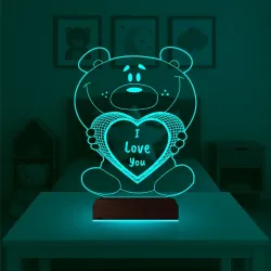 Ayıcık Kalp Kişiye Özel 3D Lamba - Masa Gece Lambası
