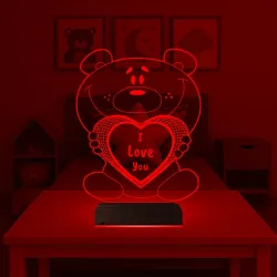 Ayıcık Kalp Kişiye Özel 3D Lamba - Masa Gece Lambası