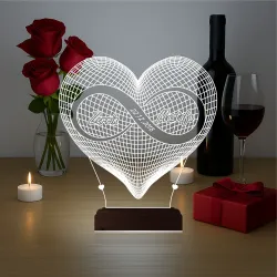 Kalp Sonsuzluk Sevgiliye Hediye Kişiye Özel 3D Lamba - Masa Gece Lambası