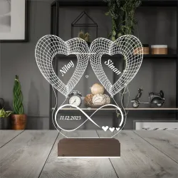 2 Kalp Sonsuzluk Sevgiliye Hediye Kişiye Özel 3D Lamba - Masa Gece Lambası
