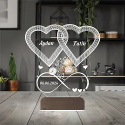 2 Kalp Sonsuzluk Sevgiliye Hediye Kişiye Özel 3D Lamba - Masa Gece Lambası