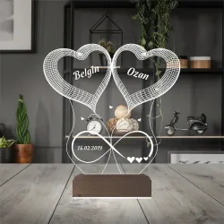 2 Kalp Sonsuzluk Sevgiliye Hediye Kişiye Özel 3D Lamba - Masa Gece Lambası