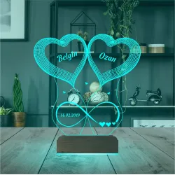 2 Kalp Sonsuzluk Sevgiliye Hediye Kişiye Özel 3D Lamba - Masa Gece Lambası