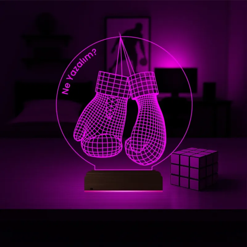 Box Boksör Boks Eldiveni Kişiye Özel 3D Lamba - Masa Gece Lambası