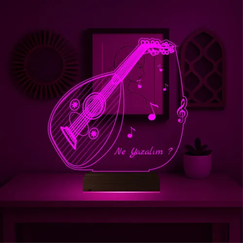 Ud Udi Müzik Nota Kişiye Özel 3D Lamba - Masa Gece Lambası