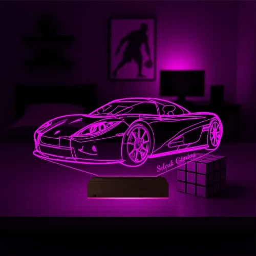 Spor Araba Ferrari Tasarım Kişiye Özel 3D Lamba - Masa Gece Lambası