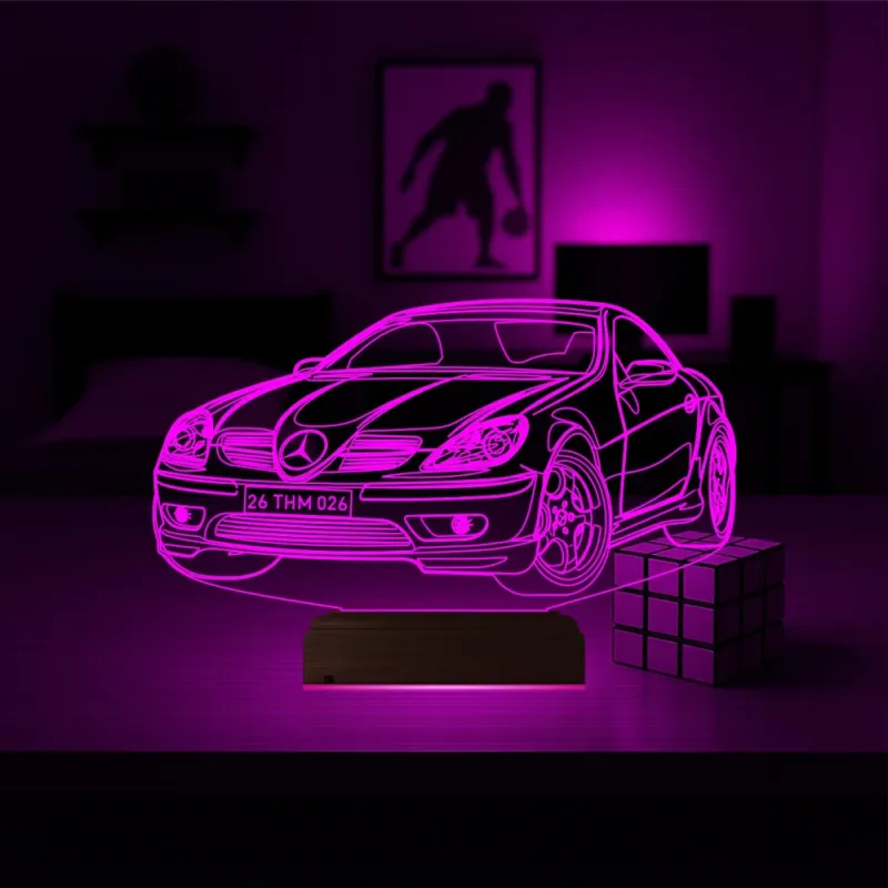 Spor Araba Mercedes SLK Tasarım Kişiye Özel 3D Lamba - Masa Gece Lambası