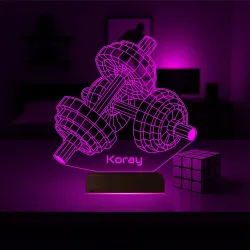 Vücut Geliştirme Dambıl Gym Kişiye Özel 3D Lamba - Masa Gece Lambası