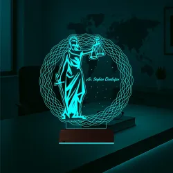 Adalet Kadın Hukuk Avukat Terazi Kişiye Özel 3D Lamba - Masa Gece Lambası