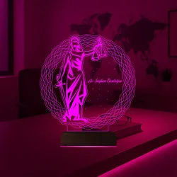 Adalet Kadın Hukuk Avukat Terazi Kişiye Özel 3D Lamba - Masa Gece Lambası