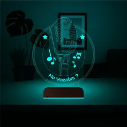 Müzik Nota Mikrofon Kişiye Özel 3D Lamba - Masa Gece Lambası