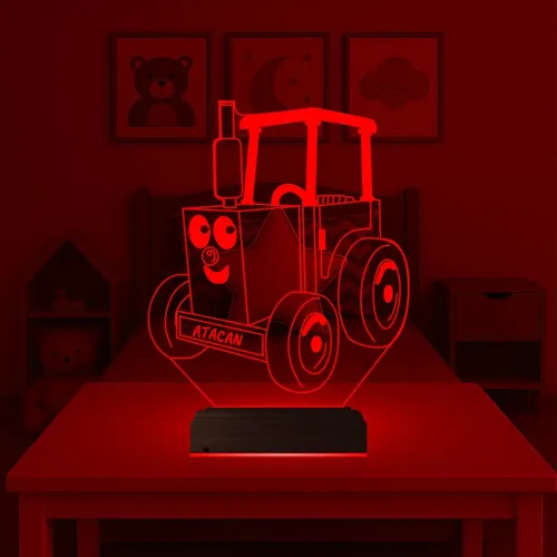 Çocuk Odası Traktör Tasarım Kişiye Özel 3D Lamba - Masa Gece Lambası