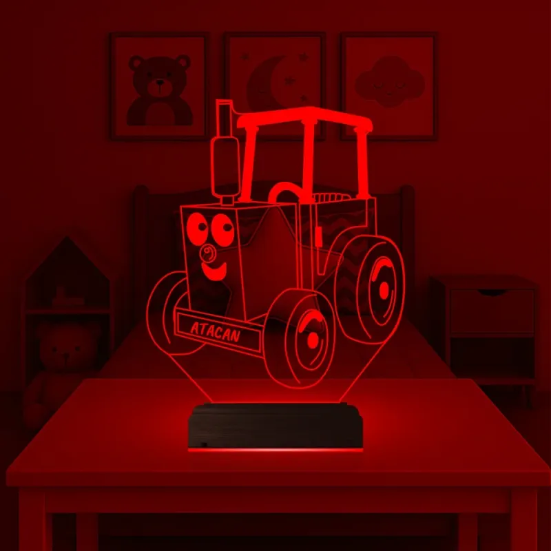 Çocuk Odası Traktör Tasarım Kişiye Özel 3D Lamba - Masa Gece Lambası