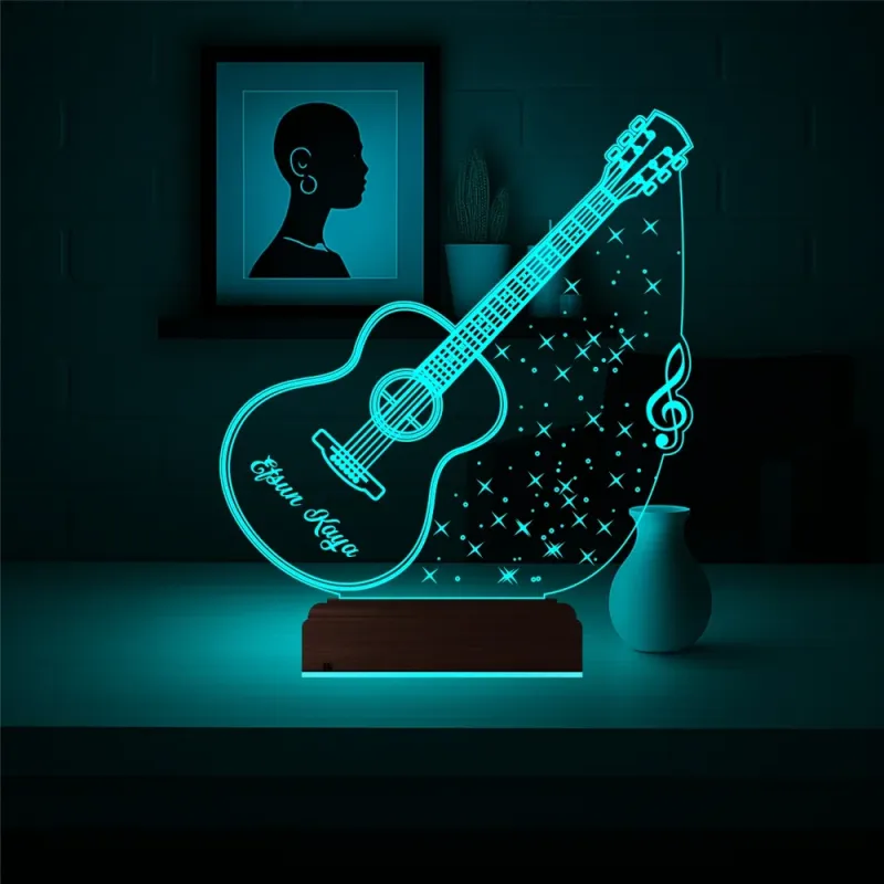 Klasik Gitar Müzisyen Hediye Kişiye Özel 3D Lamba - Masa Gece Lambası