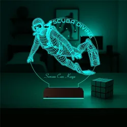 Scuba Diving Dalgıç Hediye Kişiye Özel 3D Lamba - Masa Gece Lambası