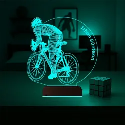 Yarış Bisikleti Bisikletçi Tasarım Kişiye Özel 3D Lamba - Masa Gece Lambası