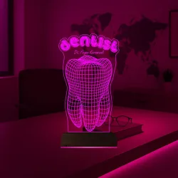 Diş Hekimi Diş Doktoru Hediye Dentist Kişiye Özel 3D Lamba - Masa Gece Lambası