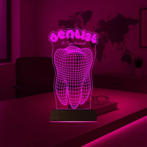 Diş Hekimi Diş Doktoru Hediye Dentist Kişiye Özel 3D Lamba - Masa Gece Lambası