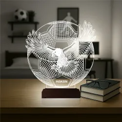Kartal Futbol Topu Taraftar Kara Kartal Kişiye Özel 3D Lamba - Masa Gece Lambası
