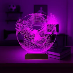 Kartal Futbol Topu Taraftar Kara Kartal Kişiye Özel 3D Lamba - Masa Gece Lambası