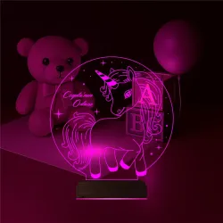 Unicorn At Çocuk Odası Hediye Kişiye Özel 3D Lamba - Masa Gece Lambası