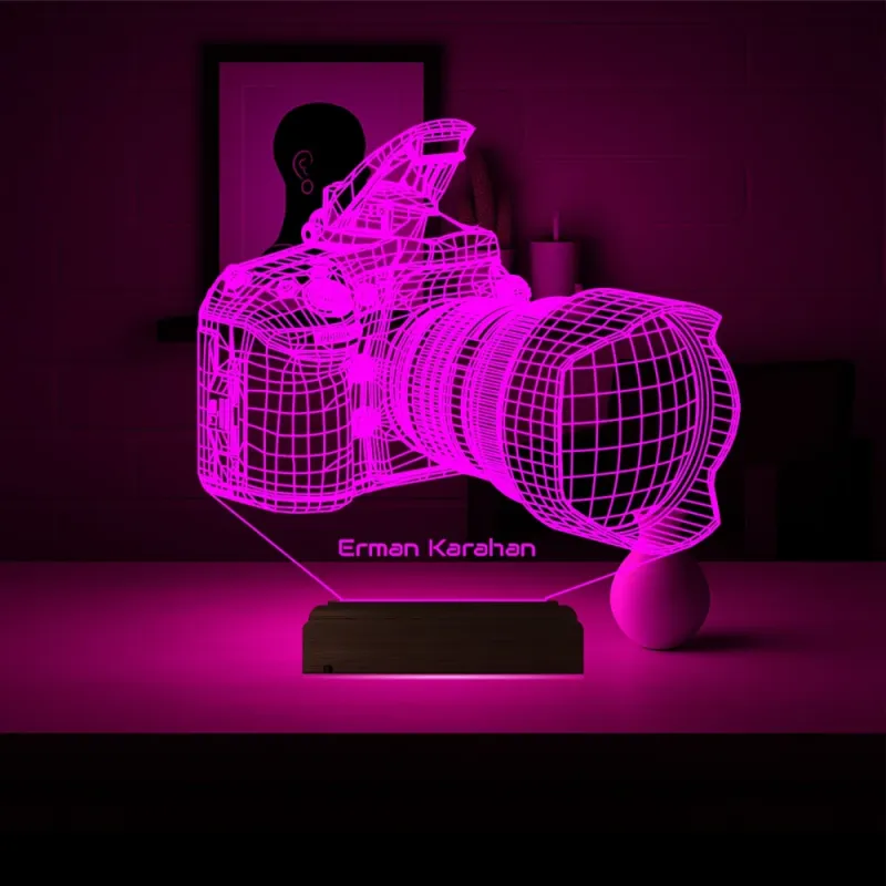 Fotoğraf Makinesi Fotoğrafçı Hediye Kişiye Özel 3D Lamba - Masa Gece Lambası