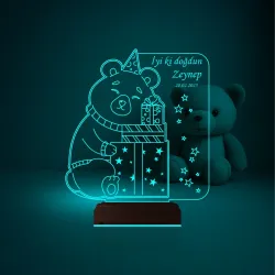 Ayıcık Doğum Günü Hediyesi Çocuk Odası Kişiye Özel 3D Lamba - Masa Gece Lambası