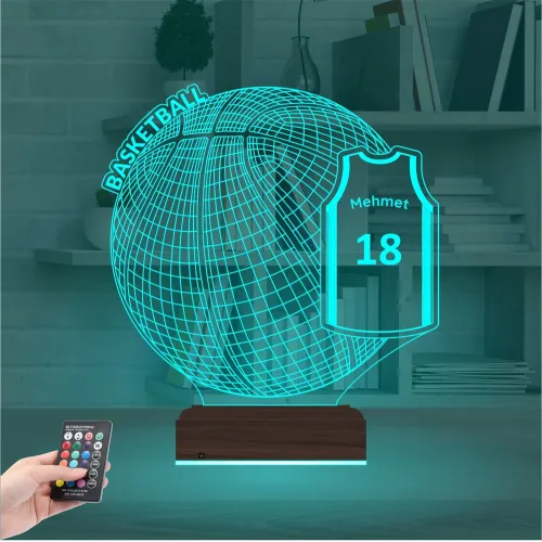 Basketbol Topu Forma Kişiye Özel 3D Lamba - Masa Gece Lambası
