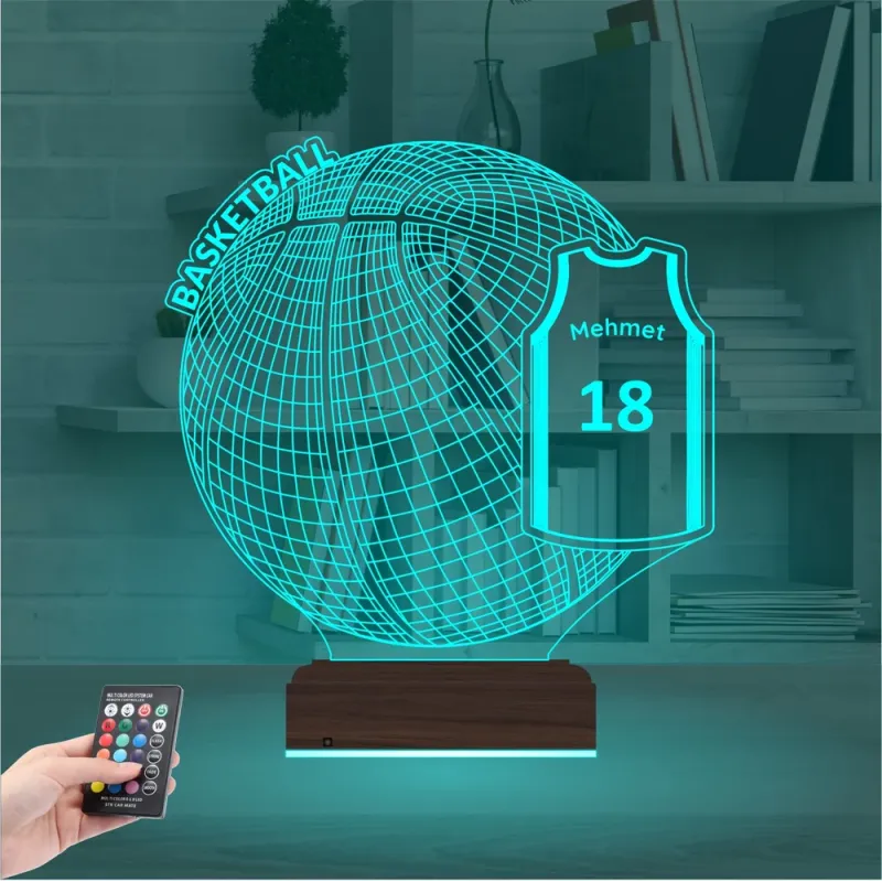 Basketbol Topu Forma Kişiye Özel 3D Lamba - Masa Gece Lambası