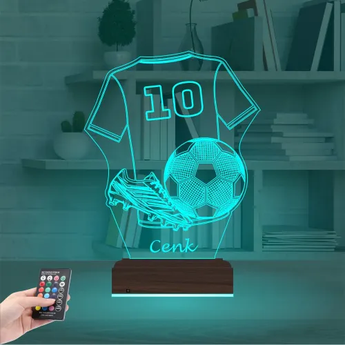 Futbol Topu Forma Futbolcu Hediye Kişiye Özel 3D Lamba - Masa Gece Lambası