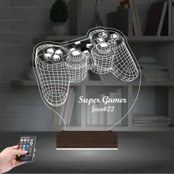 Gamer Joystick Oyuncu Konsol Kişiye Özel 3D Lamba - Masa Gece Lambası