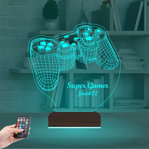 Gamer Joystick Oyuncu Konsol Kişiye Özel 3D Lamba - Masa Gece Lambası