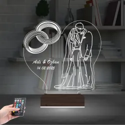 Gelin Damat Yıldönümü Sevgiliye Hediye Kişiye Özel 3D Lamba - Masa Gece Lambası