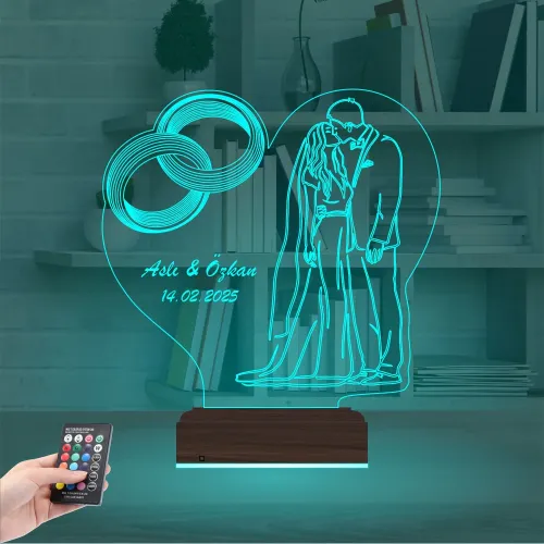 Gelin Damat Yıldönümü Sevgiliye Hediye Kişiye Özel 3D Lamba - Masa Gece Lambası