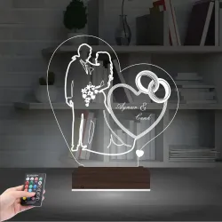 Gelin Damat Alyans Yüzük Sevgiliye Hediye Kişiye Özel 3D Lamba - Masa Gece Lambası