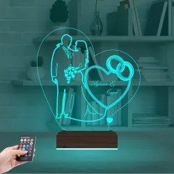 Gelin Damat Alyans Yüzük Sevgiliye Hediye Kişiye Özel 3D Lamba - Masa Gece Lambası