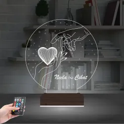 Sevgiliye Hediye Kalp Elele Kişiye Özel 3D Lamba - Masa Gece Lambası