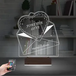 Sevgiliye Hediye Kalp Zarf Kişiye Özel 3D Lamba - Masa Gece Lambası