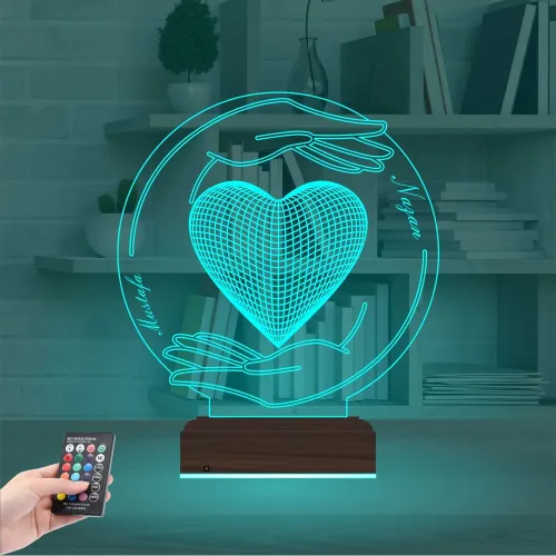 Sevgiliye Hediye Kalp El Kişiye Özel 3D Lamba - Masa Gece Lambası