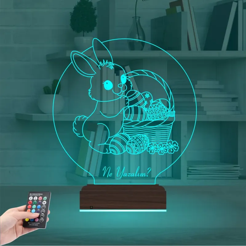 Paskalya Tavşan Yumurta Çocuk Odası Kişiye Özel 3D Lamba - Masa Gece Lambası