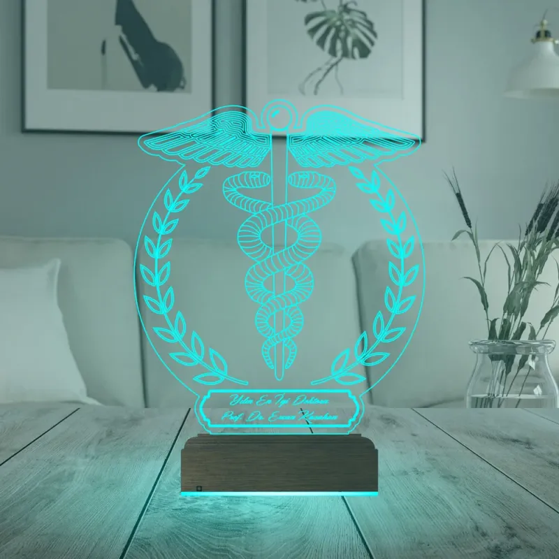 Doktor Tıp Logo Tasarım Hediye Kişiye Özel 3D Lamba - Masa Gece Lambası