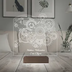Makine Mühendisi Hediye Çark Tasarım Kişiye Özel 3D Lamba - Masa Gece Lambası